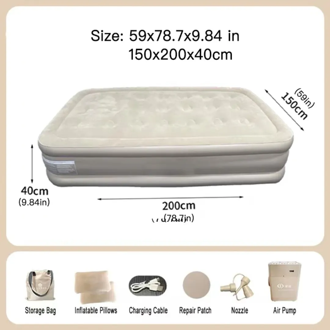 Matelas de camping autogonflant Lit gonflable avec pompe rechargeable intégrée (203x152x40cm) 2 places