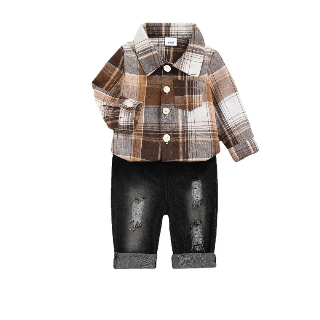 Ensemble vêtements en coton pour enfants - Chemise manches longues et pantalon cowboy