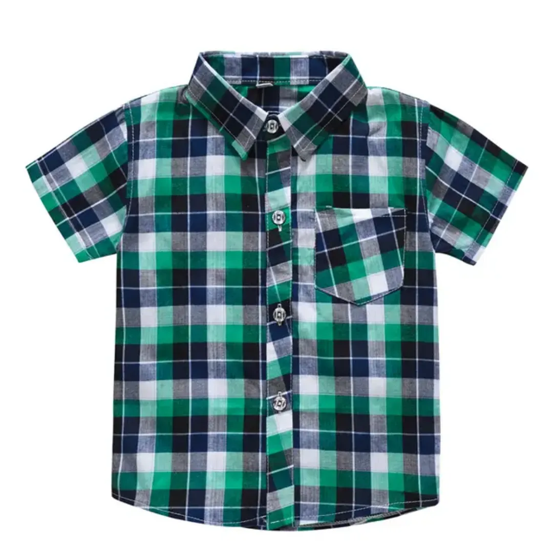 T-shirt à carreaux pour garçons avec revers et boutons