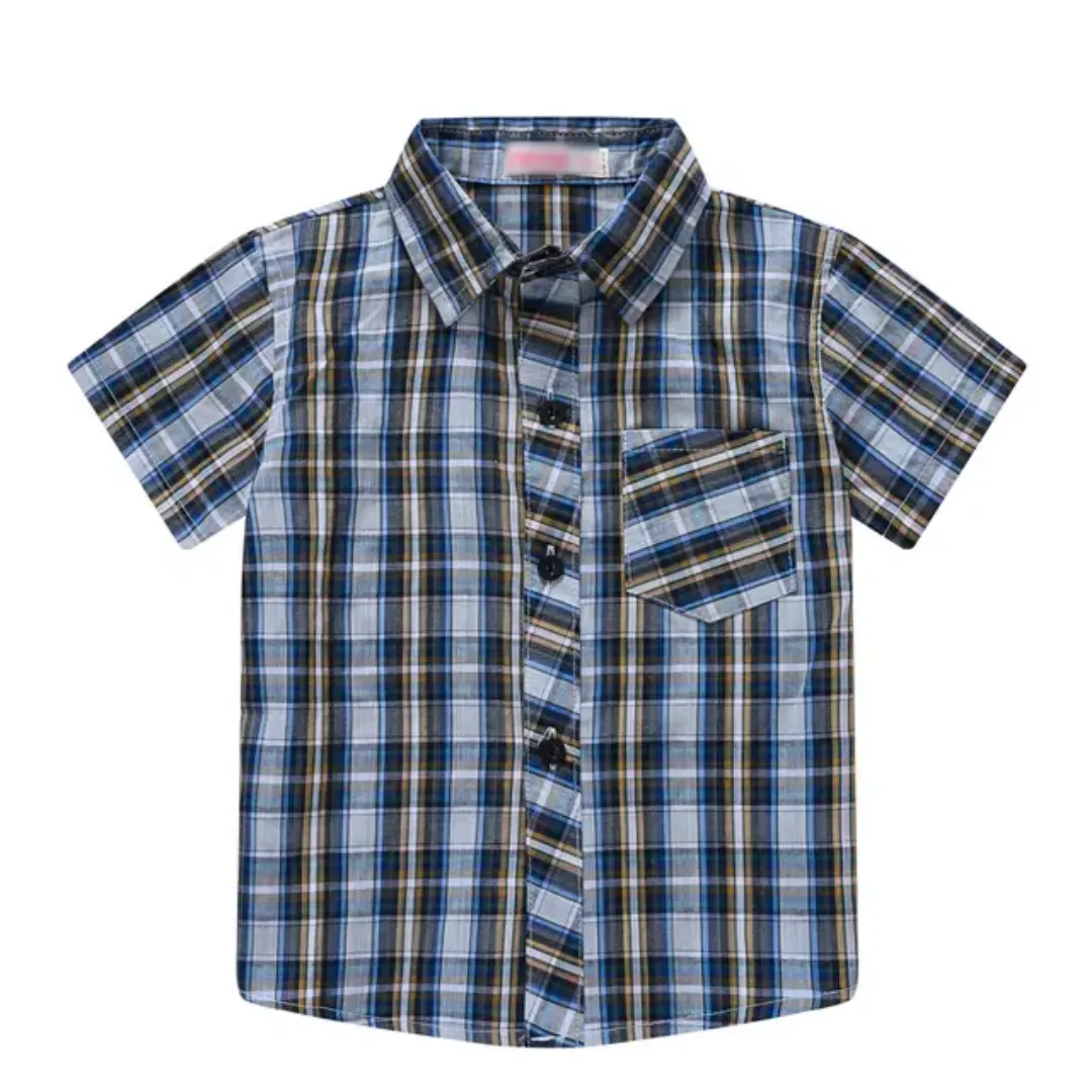 T-shirt à carreaux pour garçons avec revers et boutons