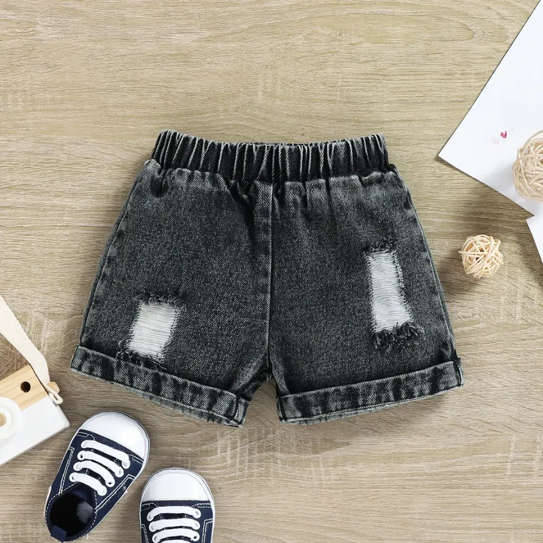Ensemble 2 pièces pour bébé garçon : polo à carreaux rouges et short en jean noir