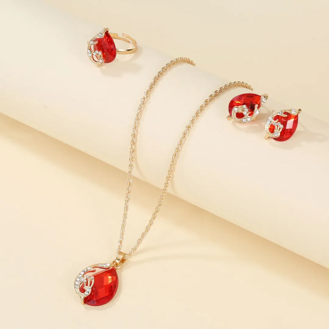 HK-02 sans boîte populaire Triangle diamant incrusté cuir femmes montre à Quartz collier boucles d'oreilles anneau ensemble