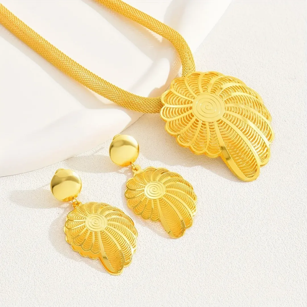 KISSWIFE-Pendentif fleur de conque plaqué or, boucles d'oreilles, accessoires de mariage, ensemble banquet pour femmes, nouvelle collection 2024