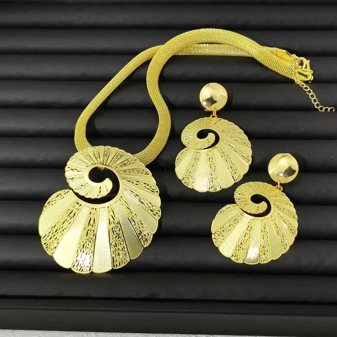KISSWIFE-Pendentif fleur de conque plaqué or, boucles d'oreilles, accessoires de mariage, ensemble banquet pour femmes, nouvelle collection 2024