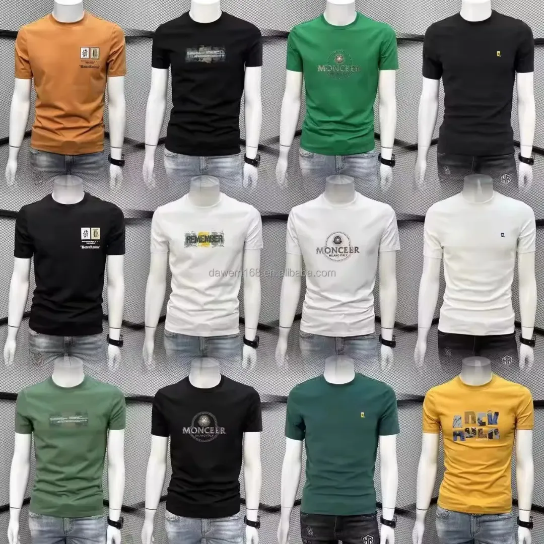 Chemise de marque de mode légère à col rond et à manches courtes pour hommes