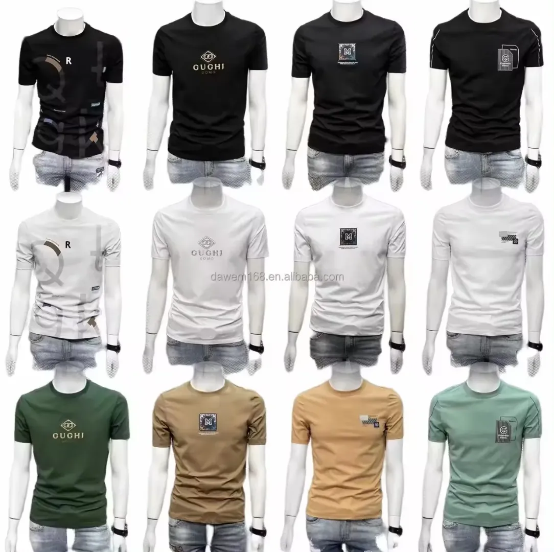 Chemise de marque de mode légère à col rond et à manches courtes pour hommes