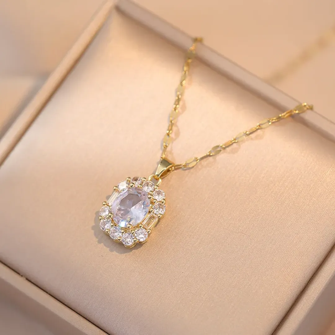 Ensemble de bijoux classique en acier inoxydable plaqué or fleur Zircon Design pendentif collier et boucle d'oreille pour cadeau