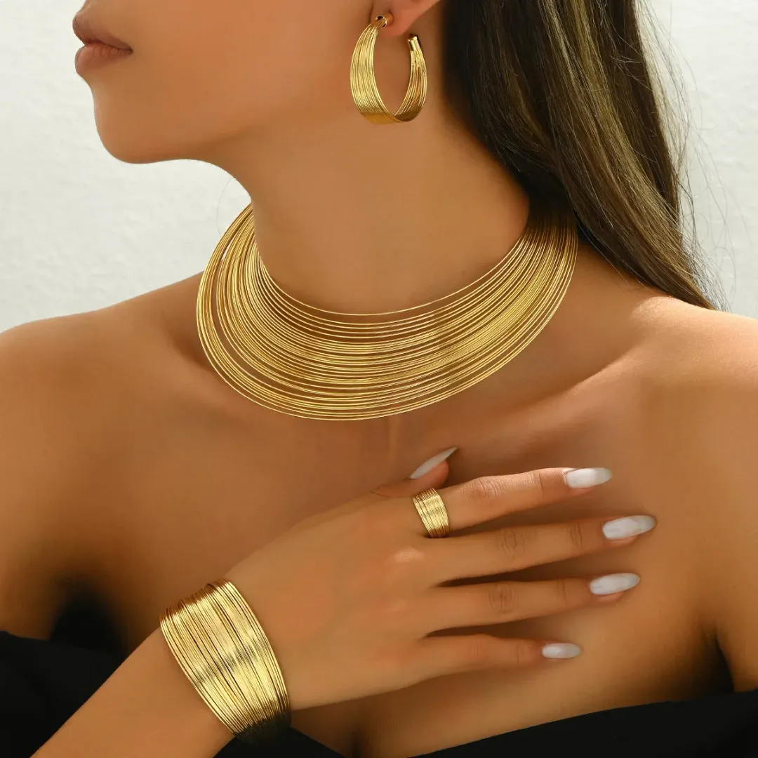Ensemble de bijoux de mariée en alliage - Collier, bracelet, boucles d'oreilles et bague