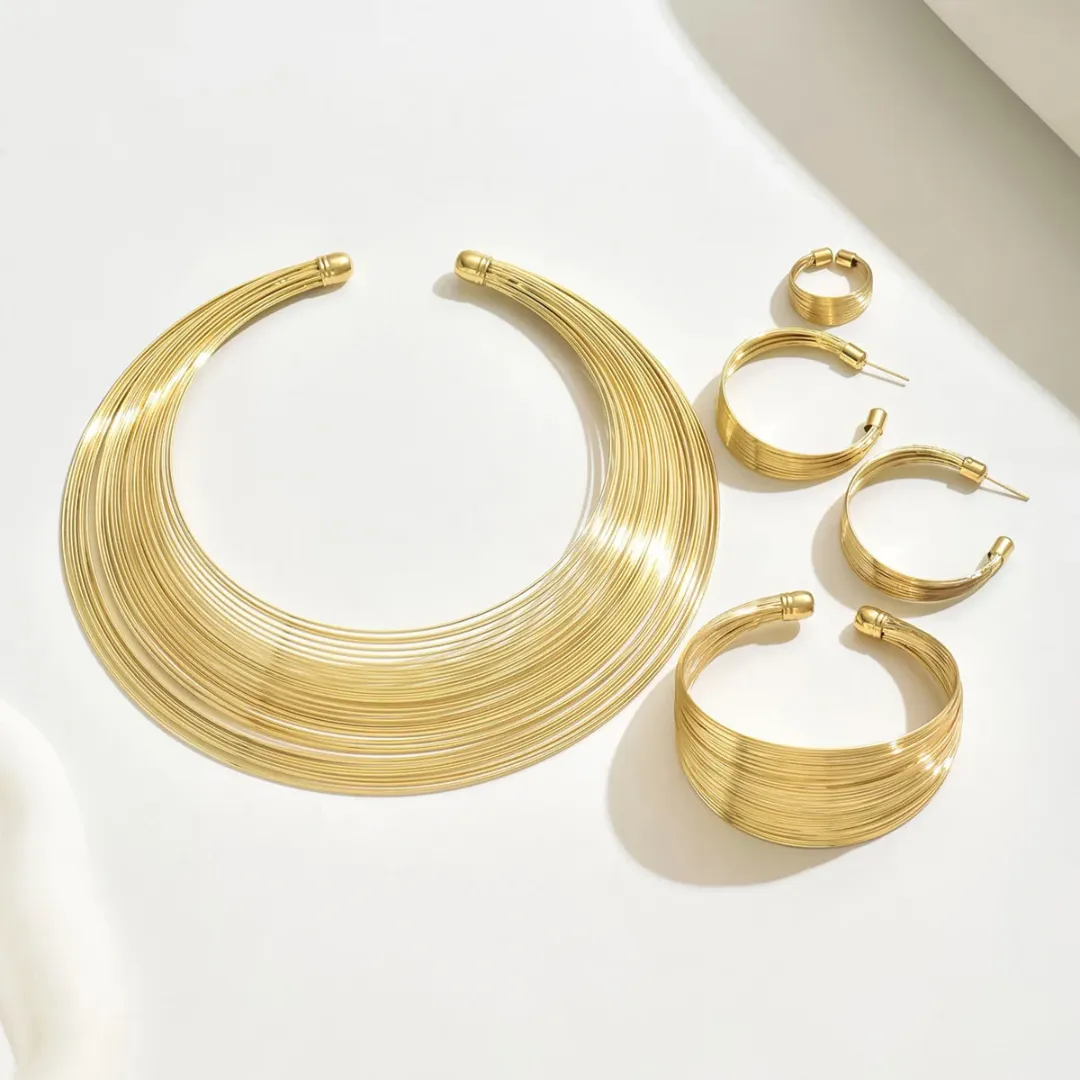 Ensemble de bijoux de mariée en alliage - Collier, bracelet, boucles d'oreilles et bague