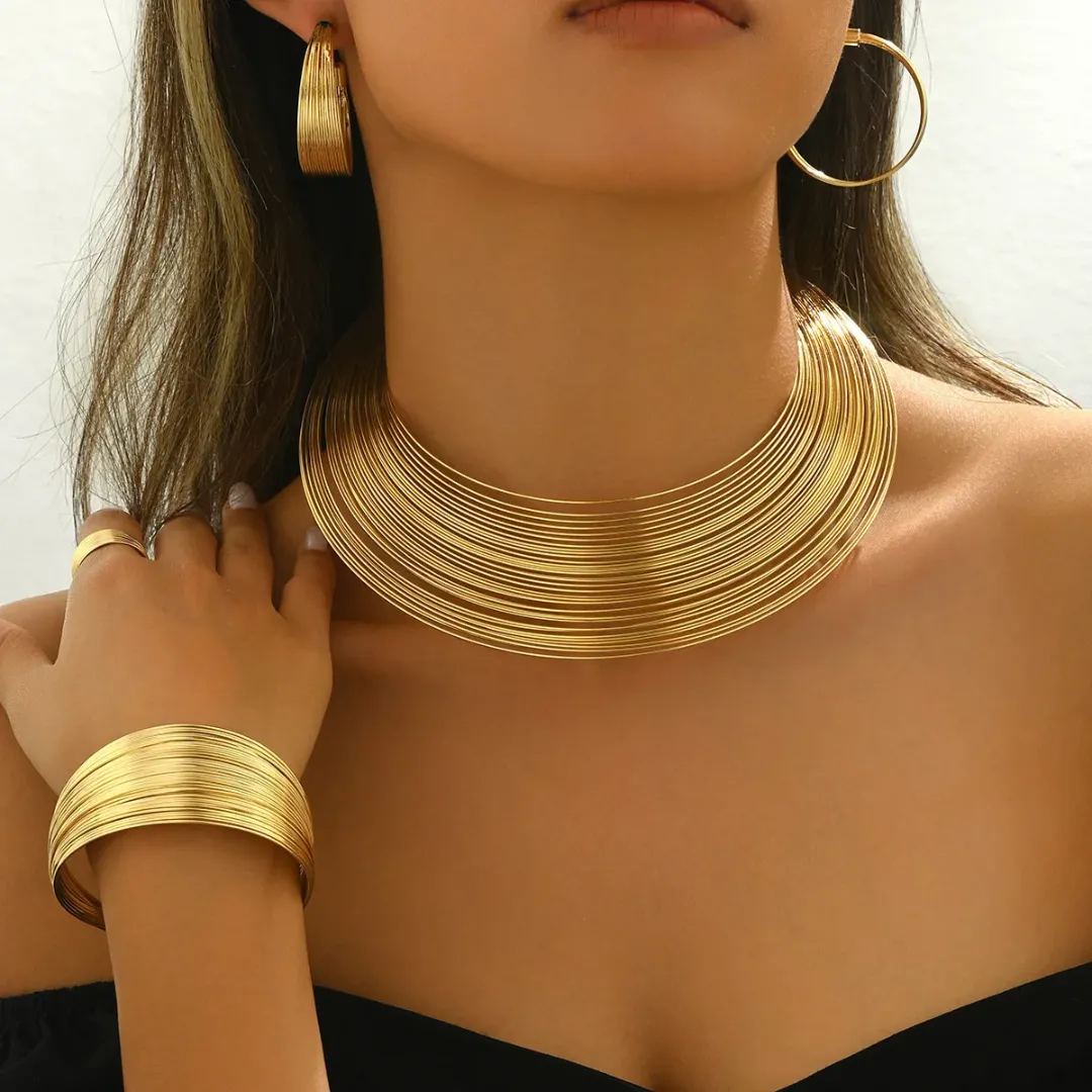 Ensemble de bijoux de mariée en alliage - Collier, bracelet, boucles d'oreilles et bague