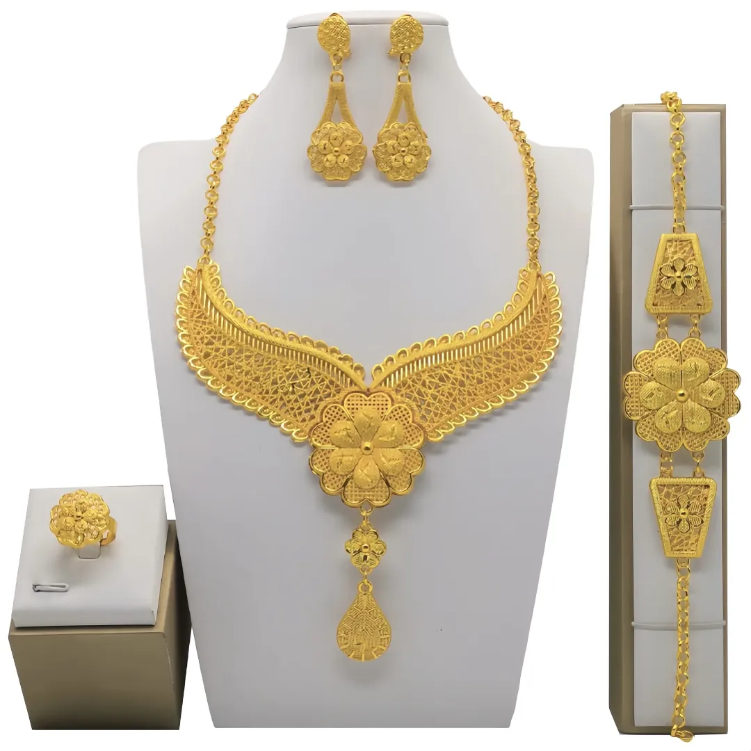 Ensemble de bijoux plaqué or 24 carats de Dubaï pour femmes africaines