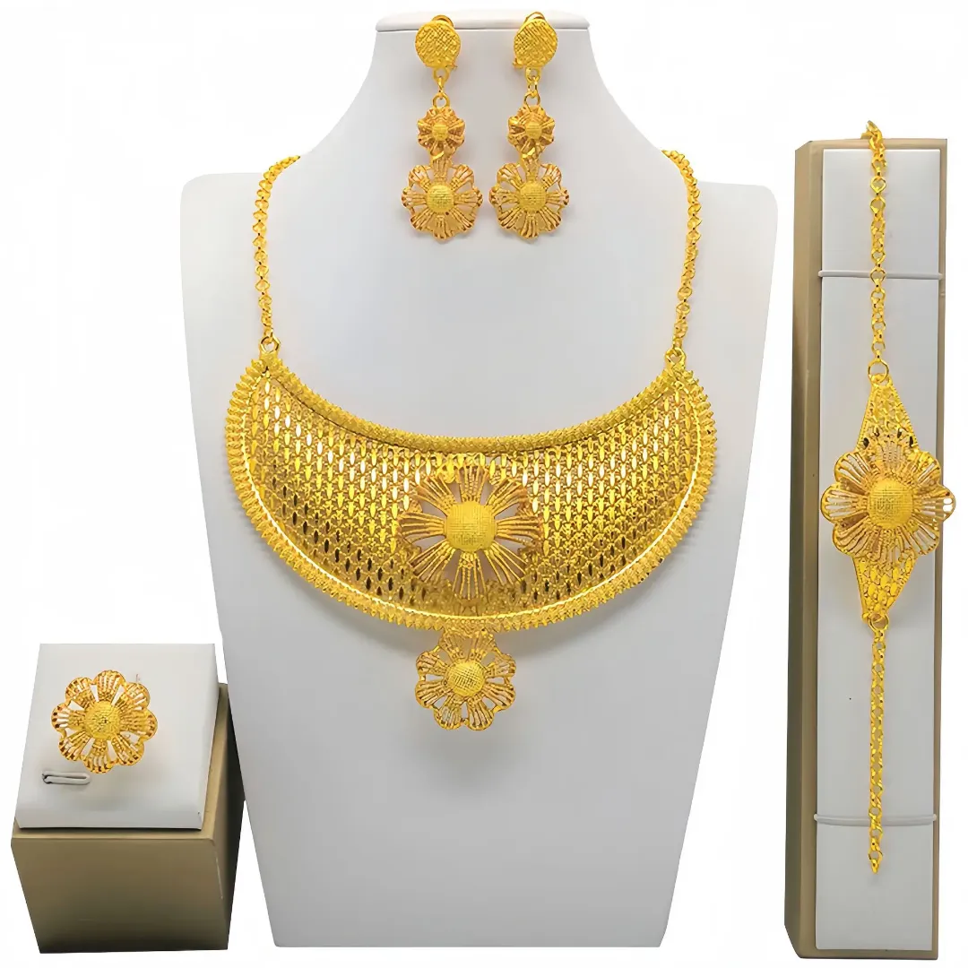 Ensemble de bijoux plaqué or 24 carats de Dubaï pour femmes africaines