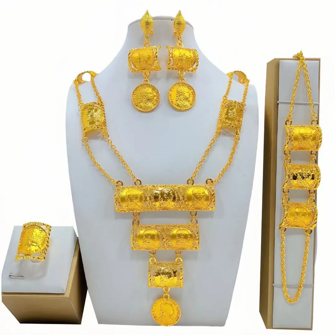 Ensemble de bijoux indiens pour femmes sénégal nigéria africain collier de fête de mariage Bracelet ensemble de boucles d'oreilles