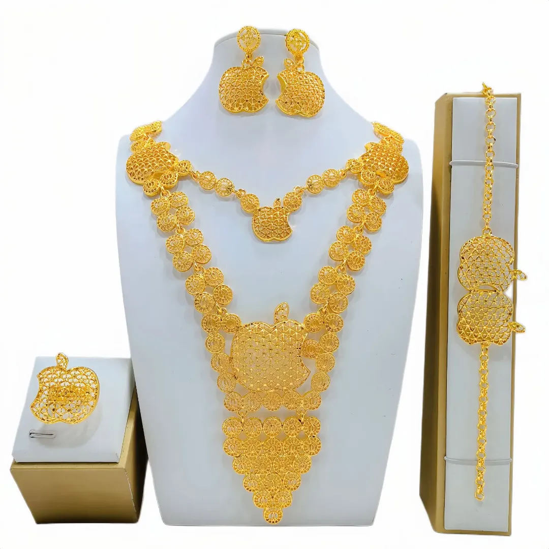 Ensemble de bijoux indiens pour femmes sénégal nigéria africain collier de fête de mariage Bracelet ensemble de boucles d'oreilles