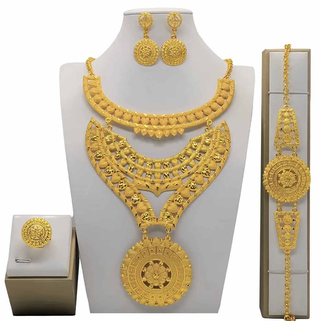 Ensemble de bijoux indiens pour femmes sénégal nigéria africain collier de fête de mariage Bracelet ensemble de boucles d'oreilles
