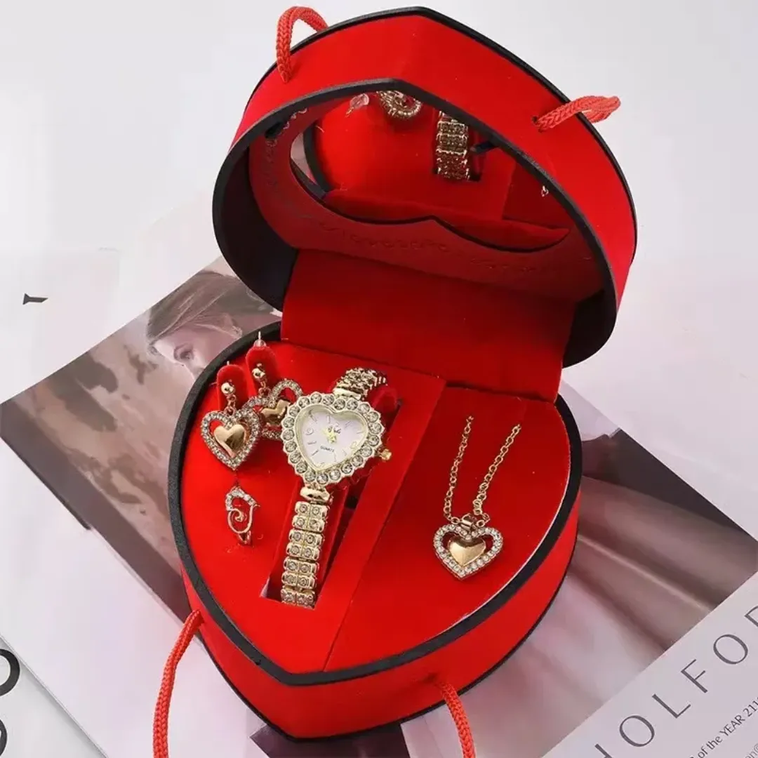 FM-01 Ensemble Montre et Bijoux Coeur pour Femme - Cadeau Saint Valentin