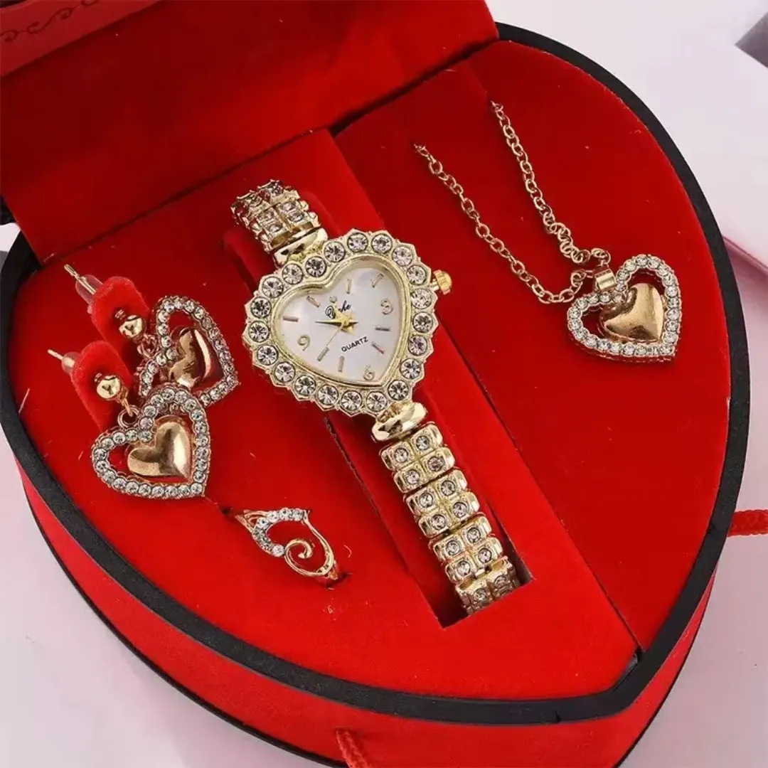 FM-01 Ensemble Montre et Bijoux Coeur pour Femme - Cadeau Saint Valentin