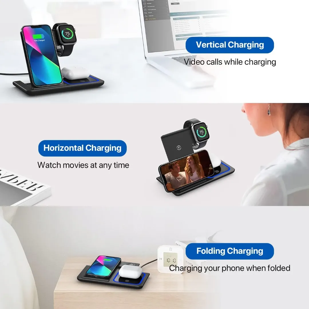 Station de charge sans fil 3 en 1 pour iPhone, iWatch et AirPods