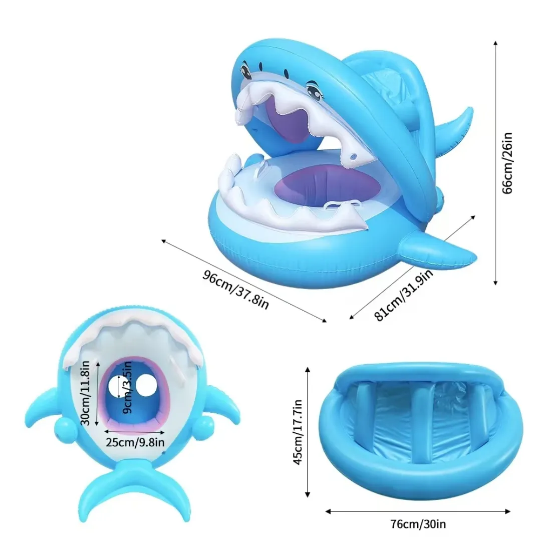 Flottation gonflable de piscine bébé requin avec auvent pour enfants de 3 ans et moins