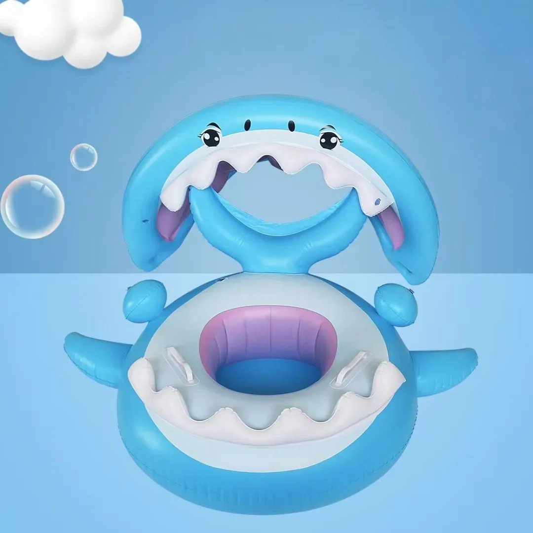 Flottation gonflable de piscine bébé requin avec auvent pour enfants de 3 ans et moins