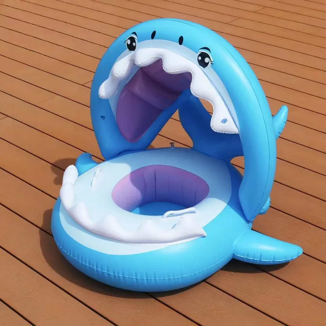 Flottation gonflable de piscine bébé requin avec auvent pour enfants de 3 ans et moins