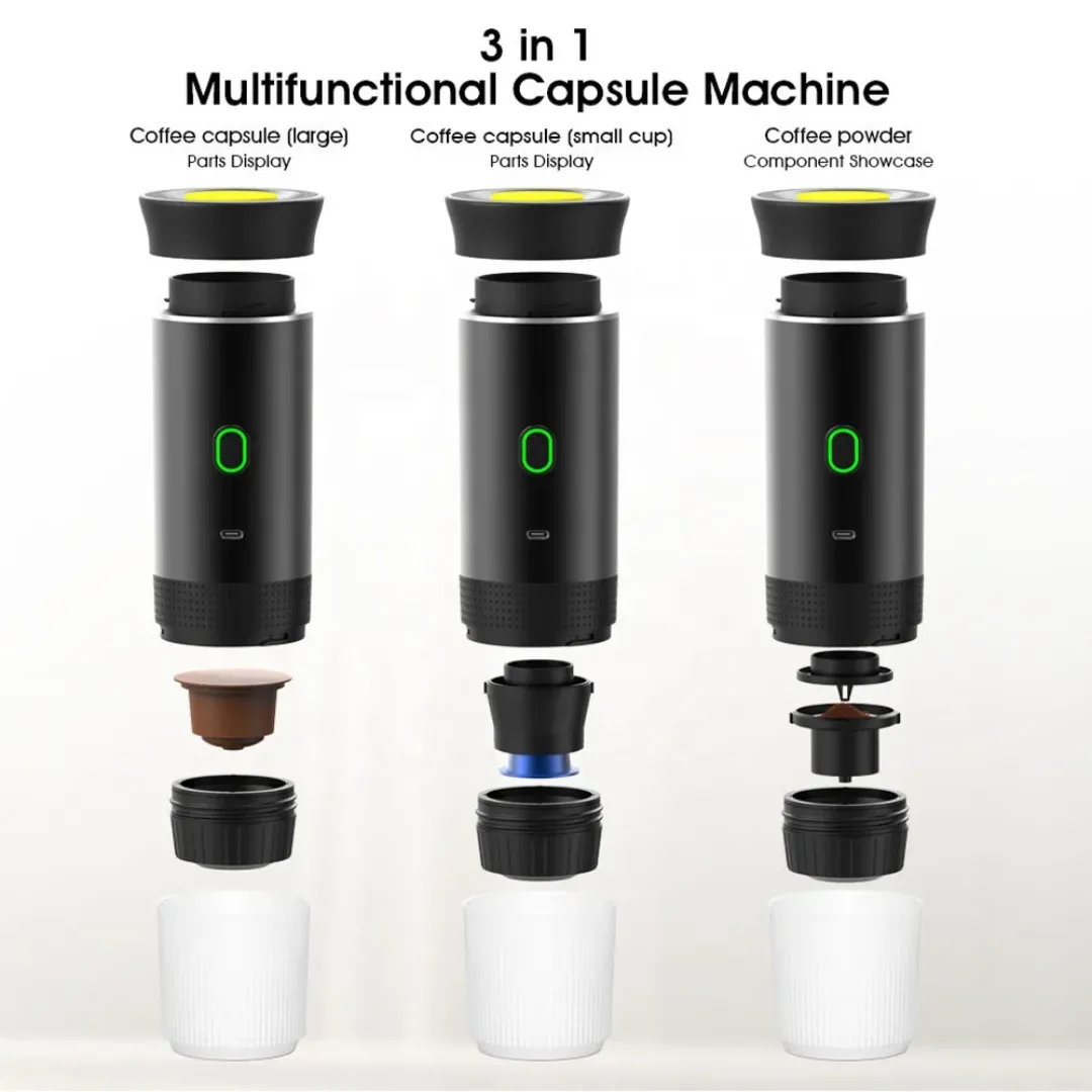 Machine à espresso portable 3-en-1 auto-chauffante rechargeable pour le camping
