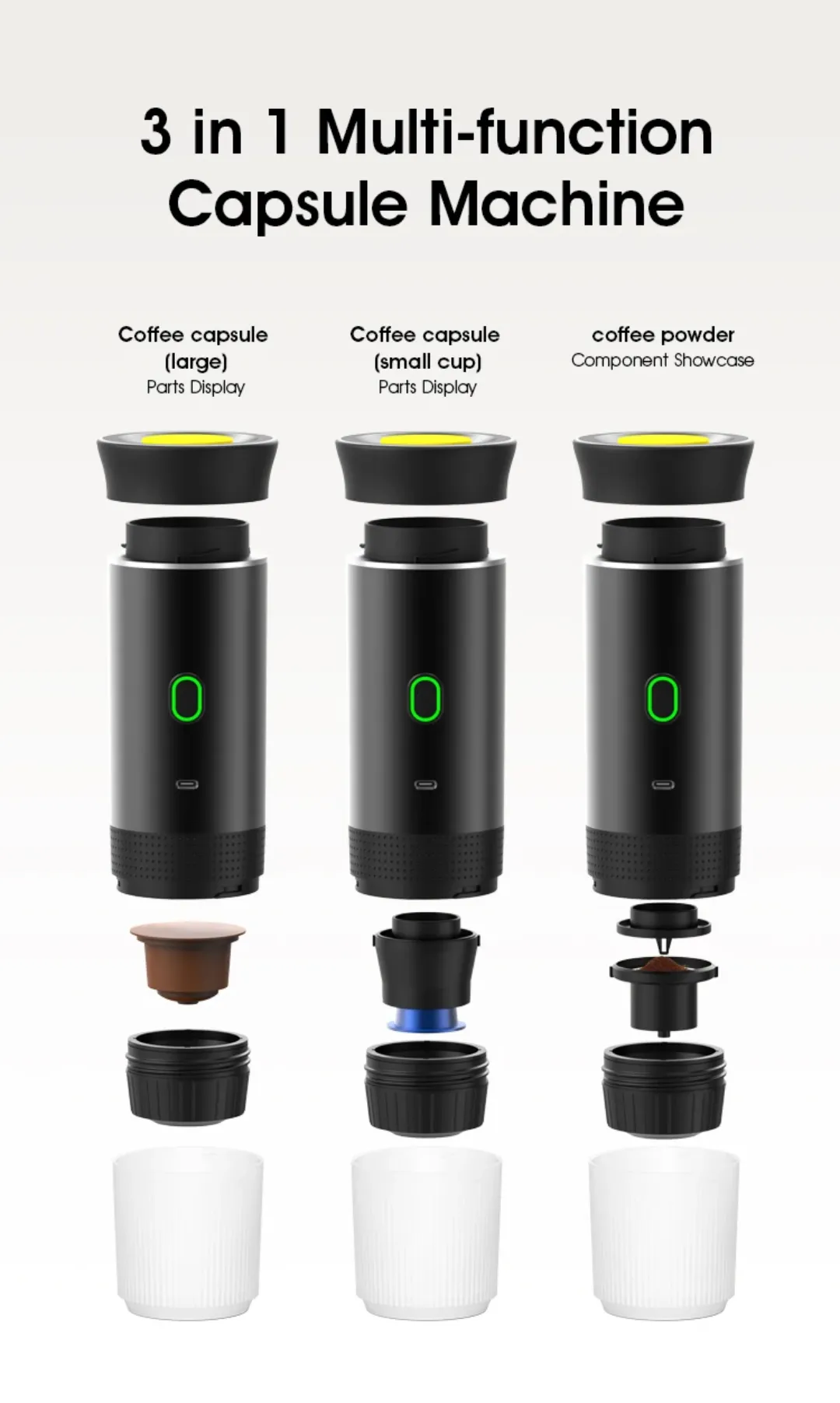 Machine à espresso portable 3-en-1 auto-chauffante rechargeable pour le camping