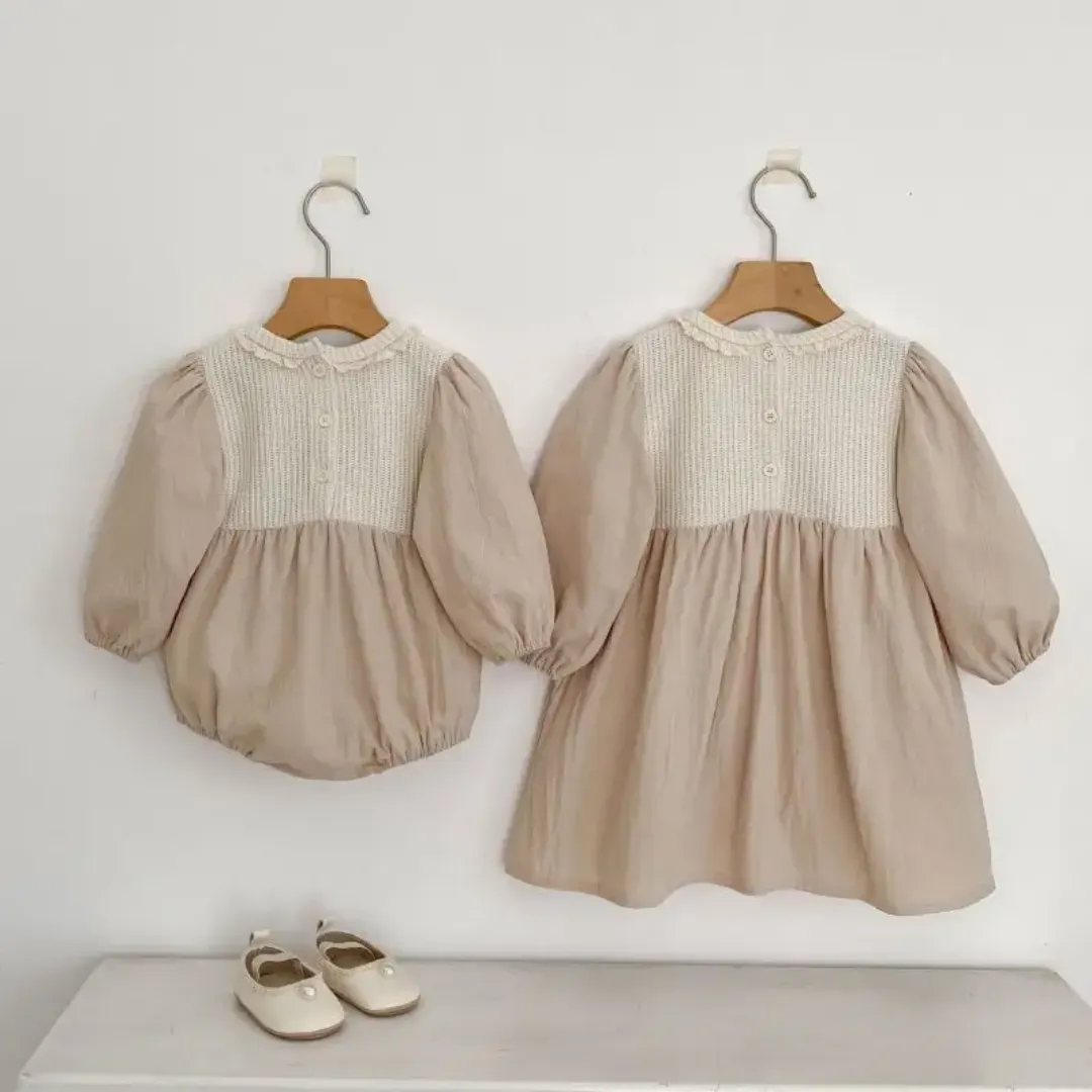 Engepapa Sisters Barboteuse Brodée Princesse Manches Longues pour Bébé Fille