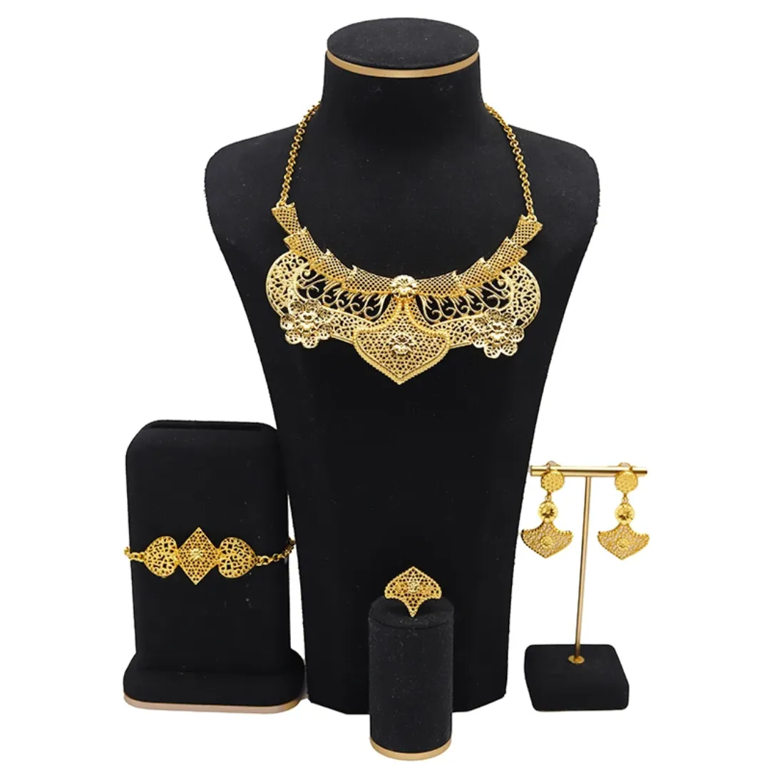 Ensemble de Bijoux de Mariée en Or avec Bracelet, Collier, Boucles d'Oreilles et Anneaux