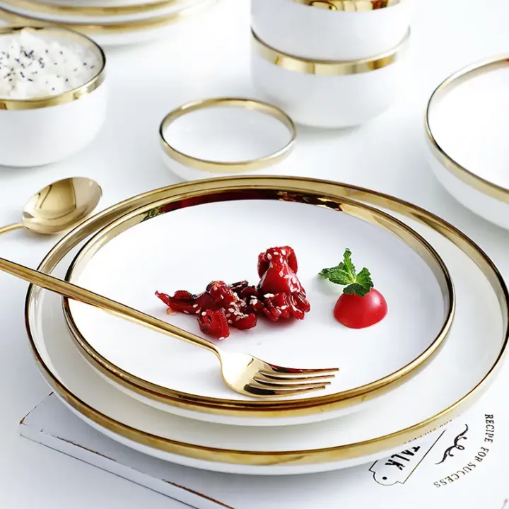 Ensemble de vaisselles 18 pièces en porcelaine avec finition dorée – Raffinement pour 3 à 4 personnes