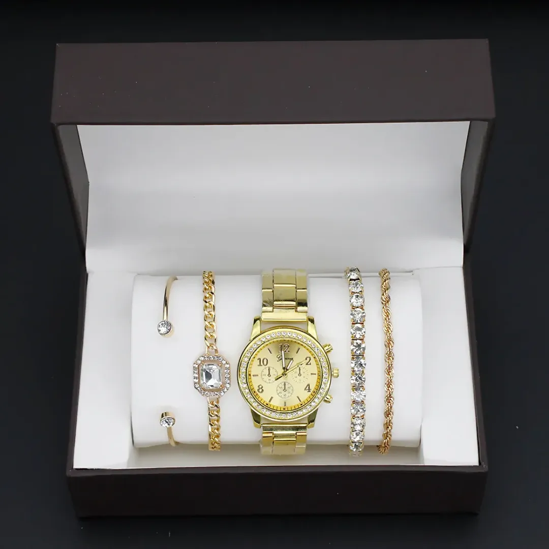 Mode Décontracté Dames Diamant Montres Bijoux Cadeau Ensemble