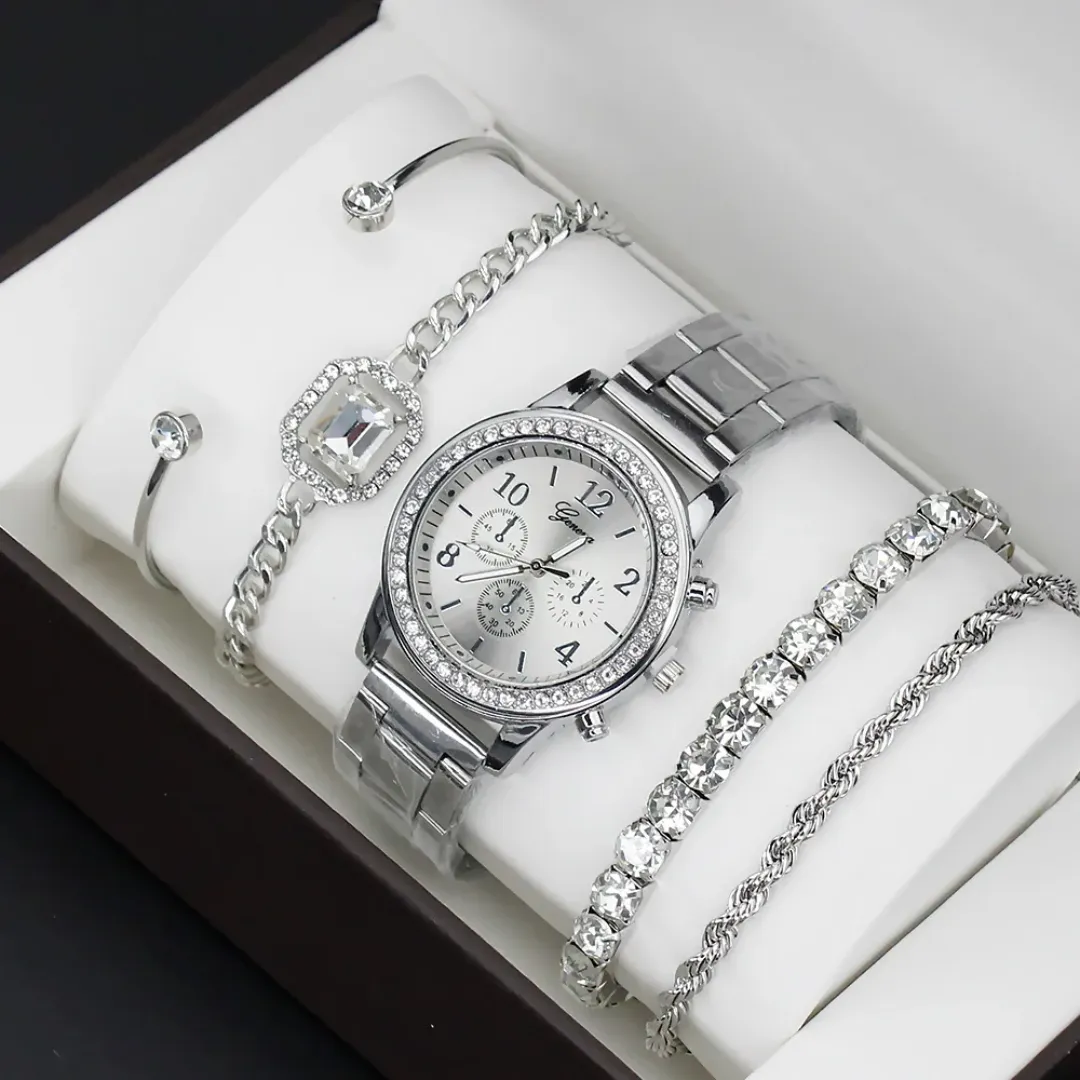 Mode Décontracté Dames Diamant Montres Bijoux Cadeau Ensemble