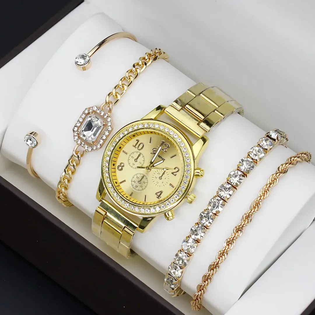 Mode Décontracté Dames Diamant Montres Bijoux Cadeau Ensemble
