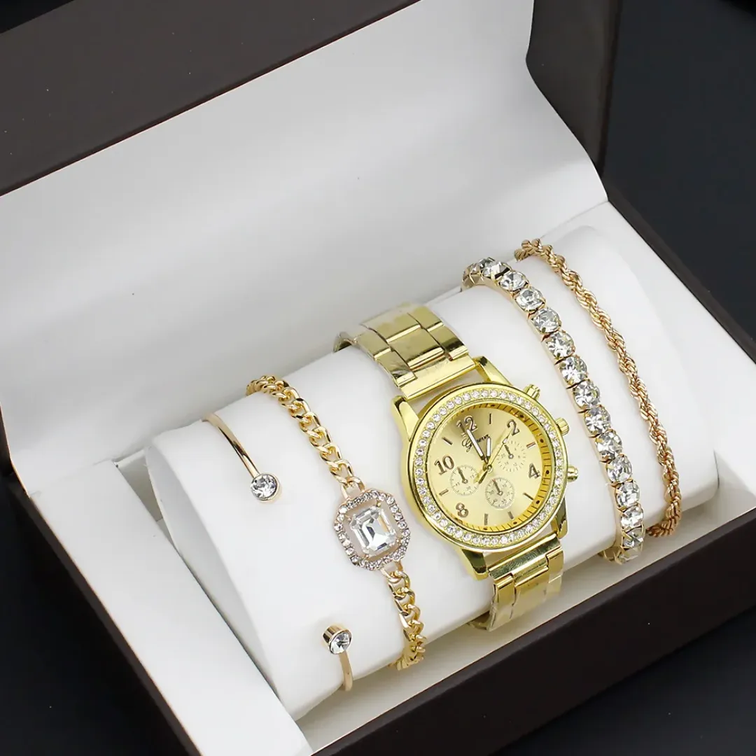 Mode Décontracté Dames Diamant Montres Bijoux Cadeau Ensemble