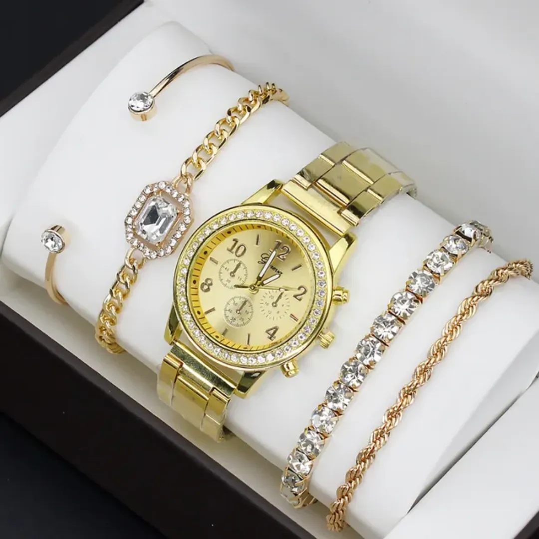 Mode Décontracté Dames Diamant Montres Bijoux Cadeau Ensemble