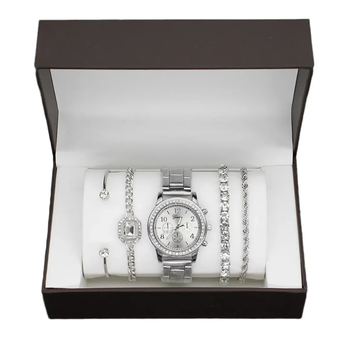 Mode Décontracté Dames Diamant Montres Bijoux Cadeau Ensemble