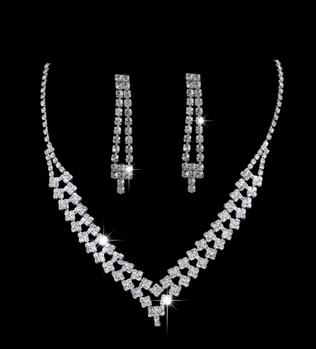 Ensemble de bijoux en laiton avec strass - Collier et boucles d'oreilles