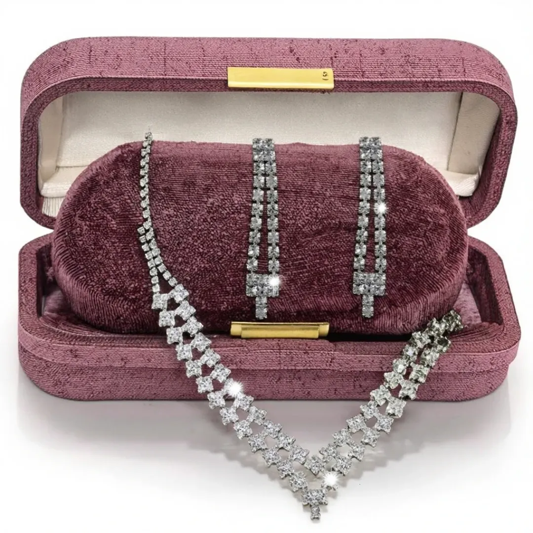 Ensemble de bijoux en laiton avec strass - Collier et boucles d'oreilles