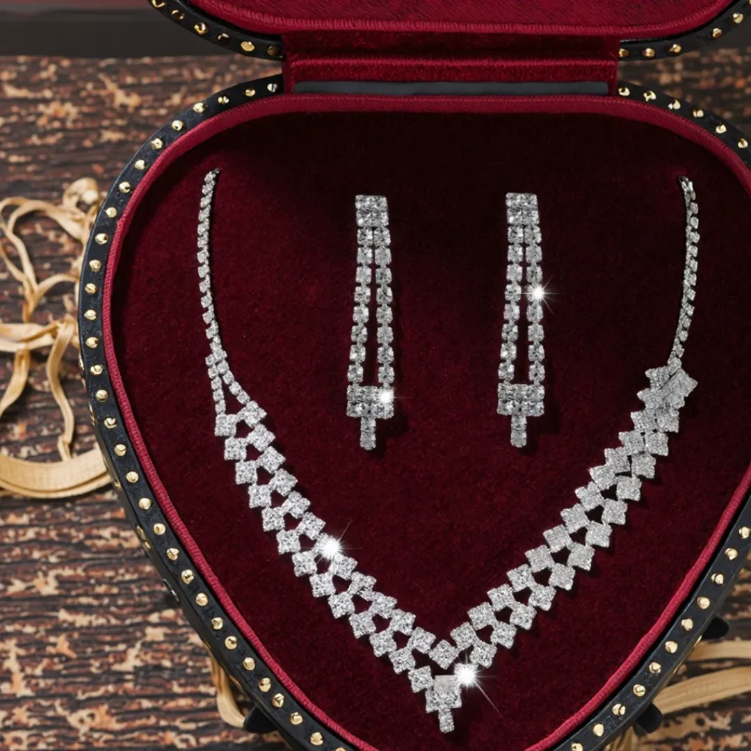 Ensemble de bijoux en laiton avec strass - Collier et boucles d'oreilles