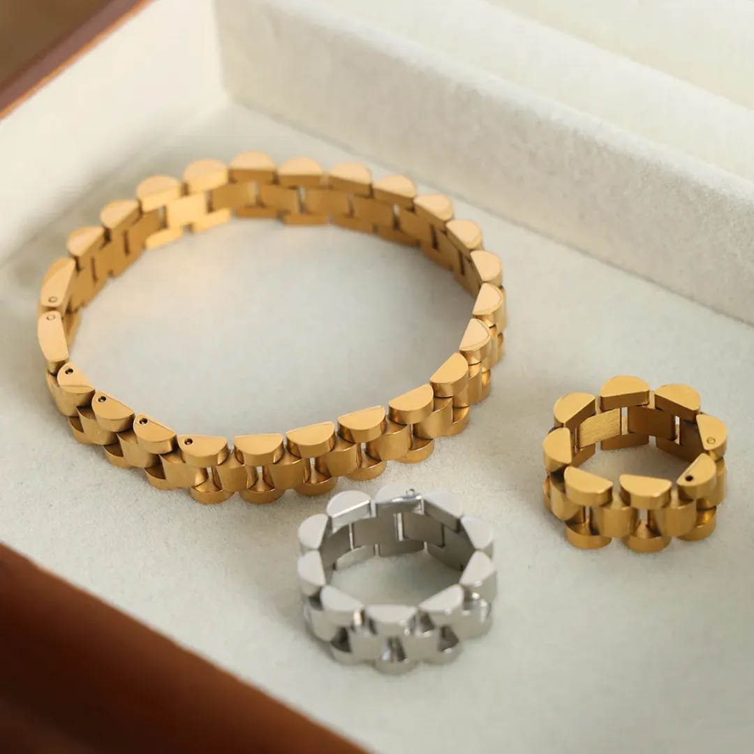 Ensemble de Bijoux Punk Plaqué Or 18k en Acier Inoxydable