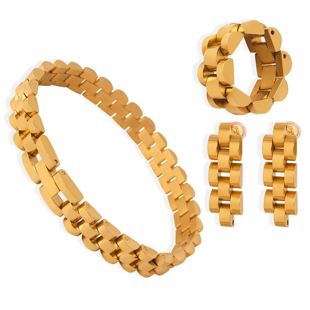 Ensemble de Bijoux Punk Plaqué Or 18k en Acier Inoxydable