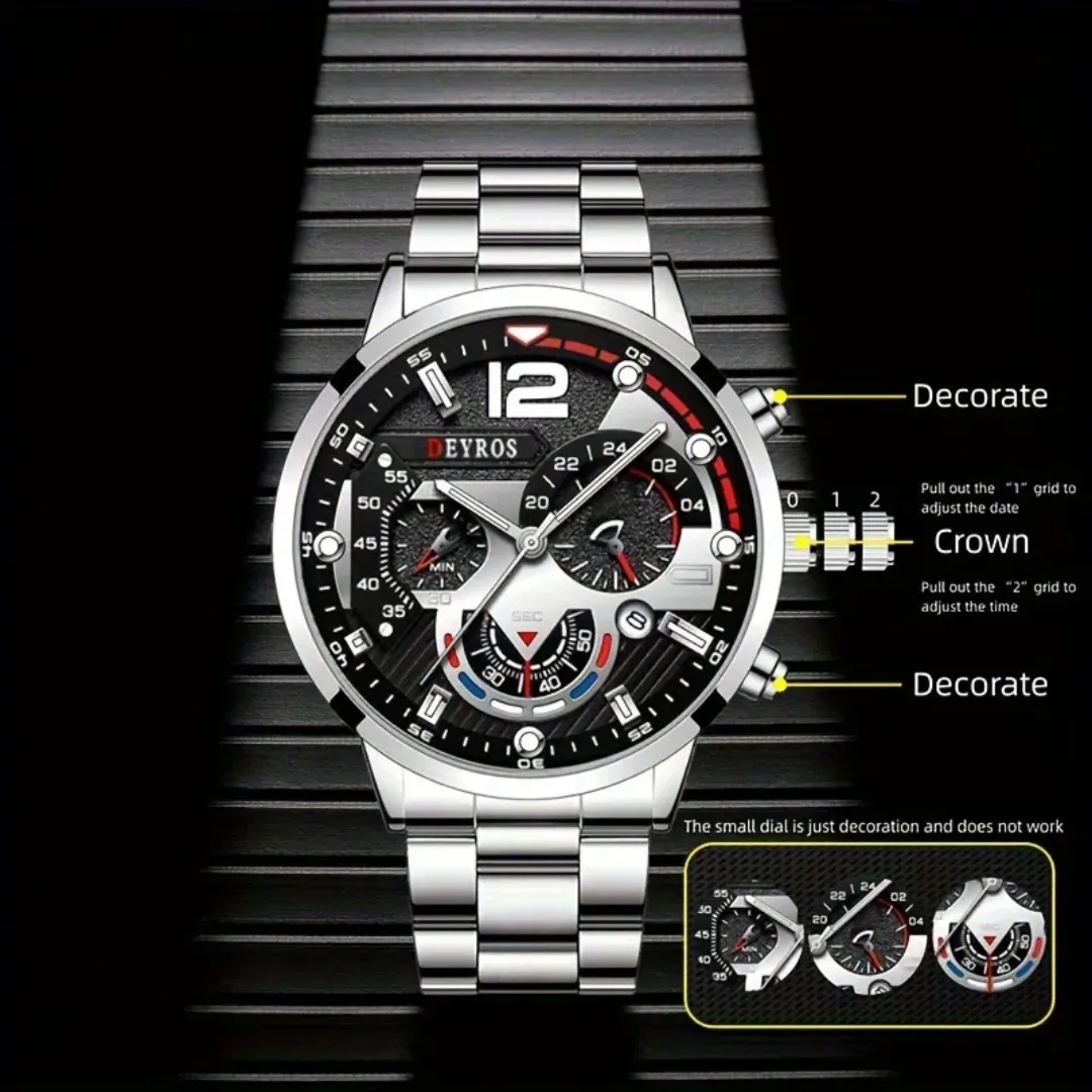 2PCS set de montres de luxe et à la mode pour hommes, montres d'affaires à quartz pour hommes, bracelet