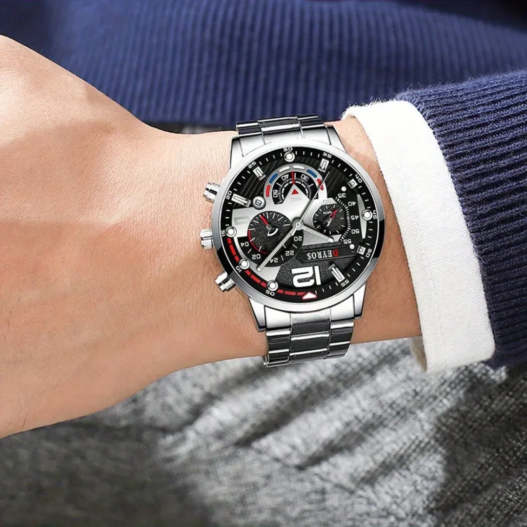 2PCS set de montres de luxe et à la mode pour hommes, montres d'affaires à quartz pour hommes, bracelet