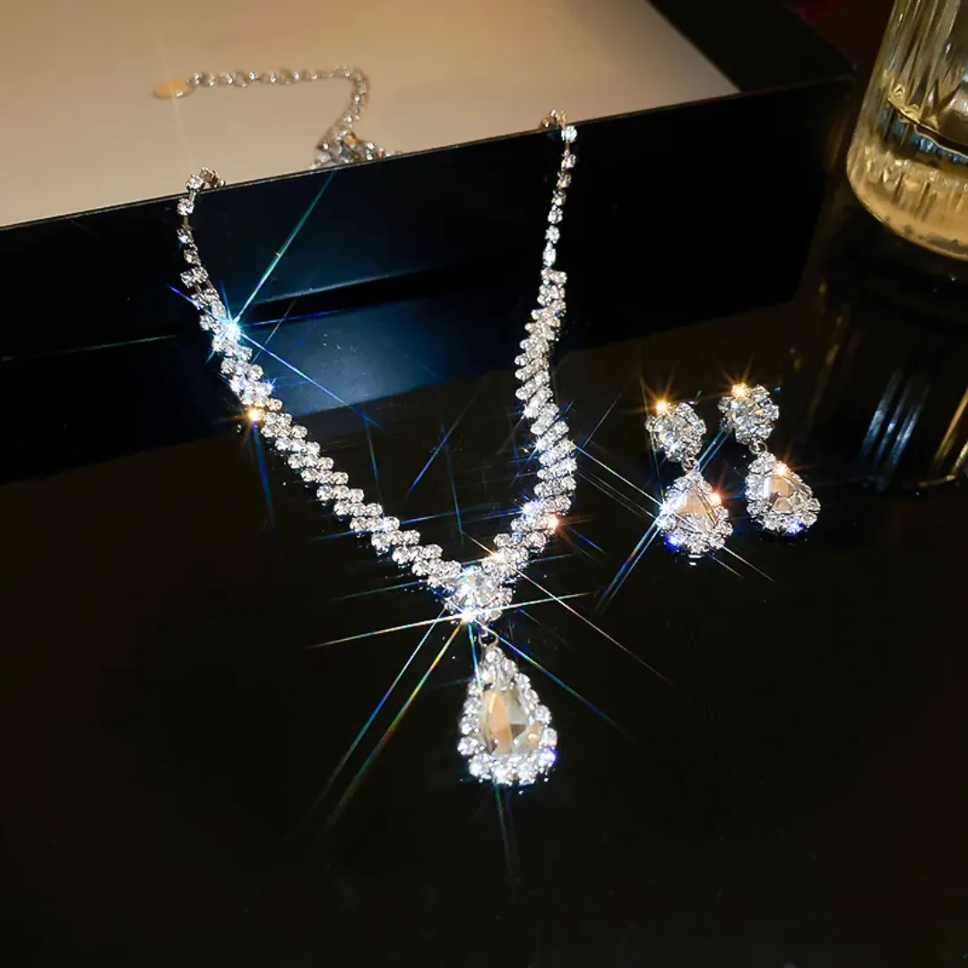Collier et boucles d'oreilles en forme de V avec goutte de diamant couleur or 2025 ensemble de bijoux en argent deux pièces