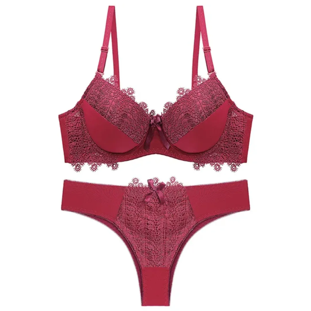 Ensemble de soutien-gorge sexy en dentelle couleur unie