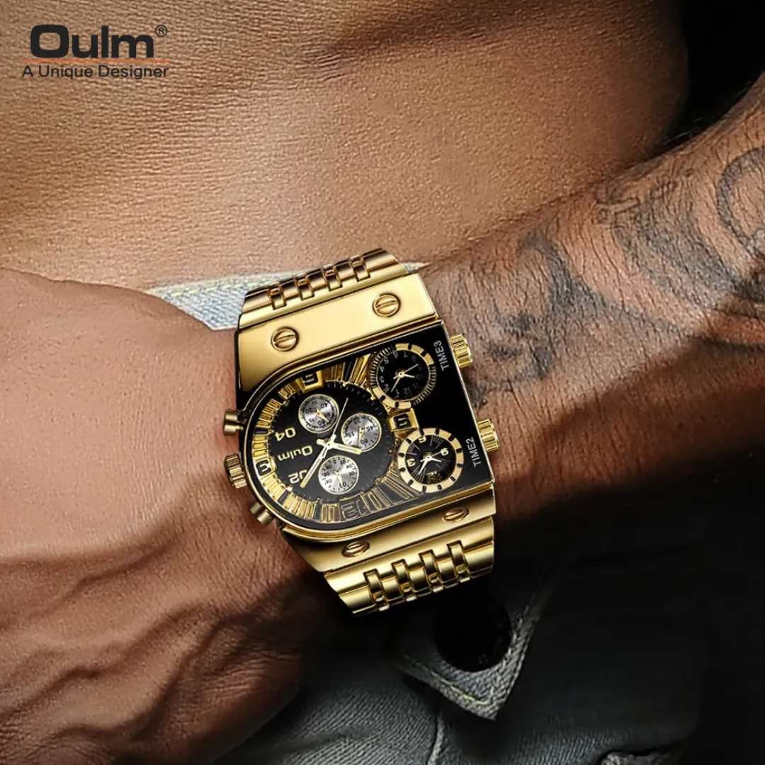 Montre pour hommes Oulm 9315 multi-fuseaux horaires grand cadran lumineux