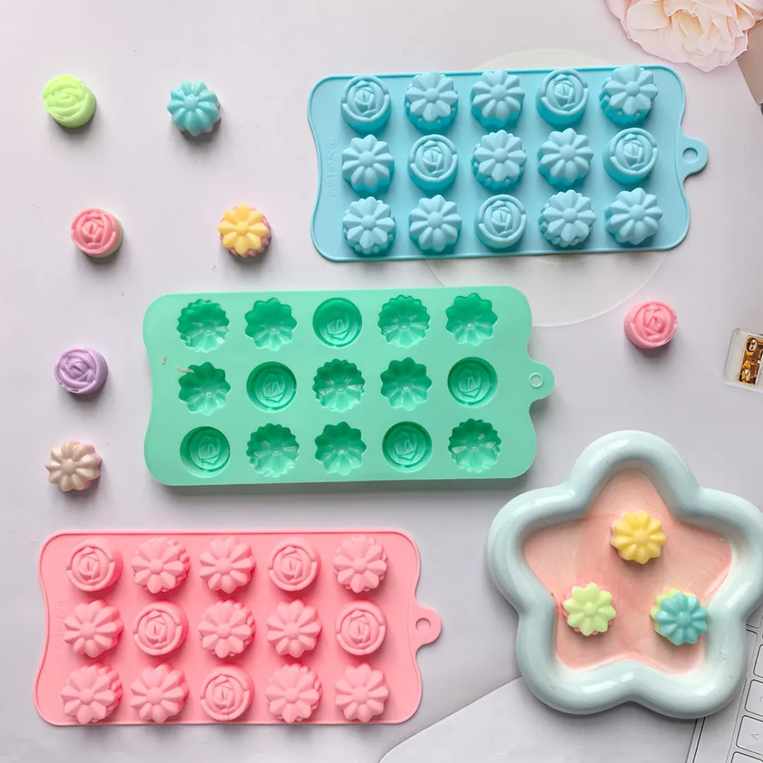 Moule à chocolat en forme de fleur 15 trous, moule à bonbons en silicone
