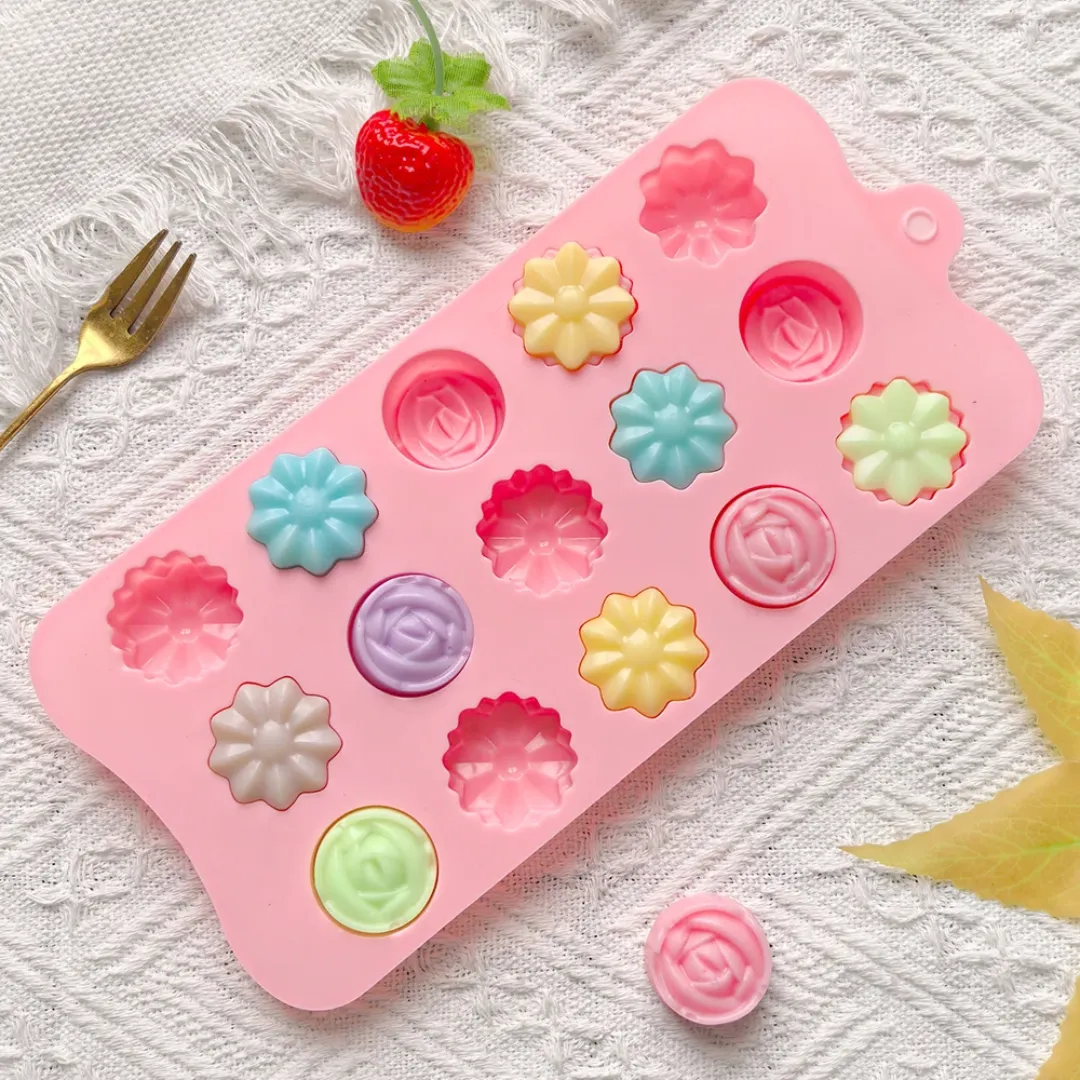 Moule à chocolat en forme de fleur 15 trous, moule à bonbons en silicone