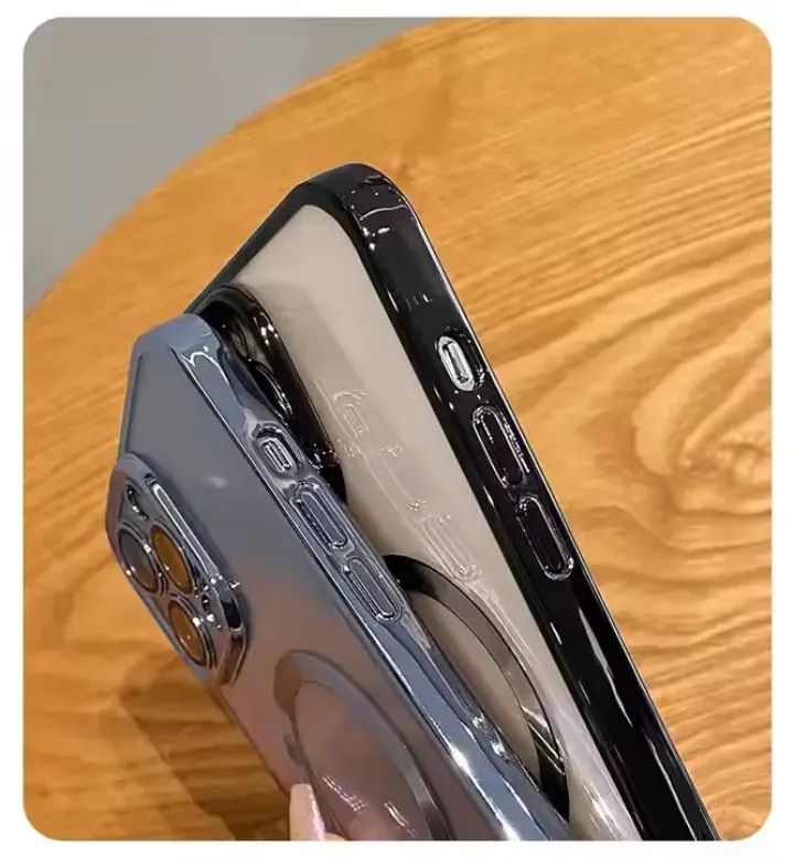 Coque transparente en gros de téléphone PC pour iPhone 16 15 14 Pro Max aimant plaqué galvanoplastie antichoc et couverture magnétique sûre