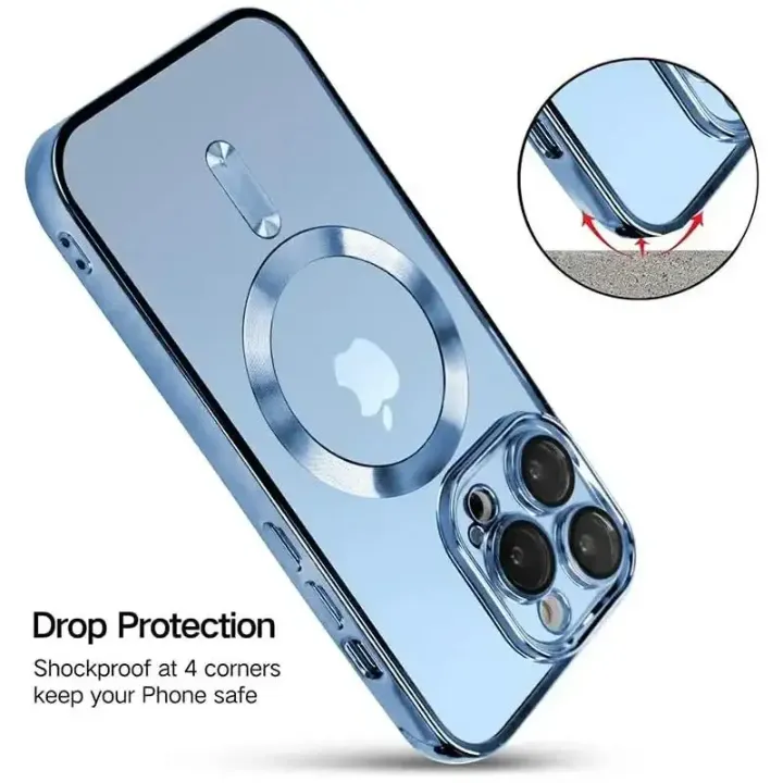 Coque transparente en gros de téléphone PC pour iPhone 16 15 14 Pro Max aimant plaqué galvanoplastie antichoc et couverture magnétique sûre
